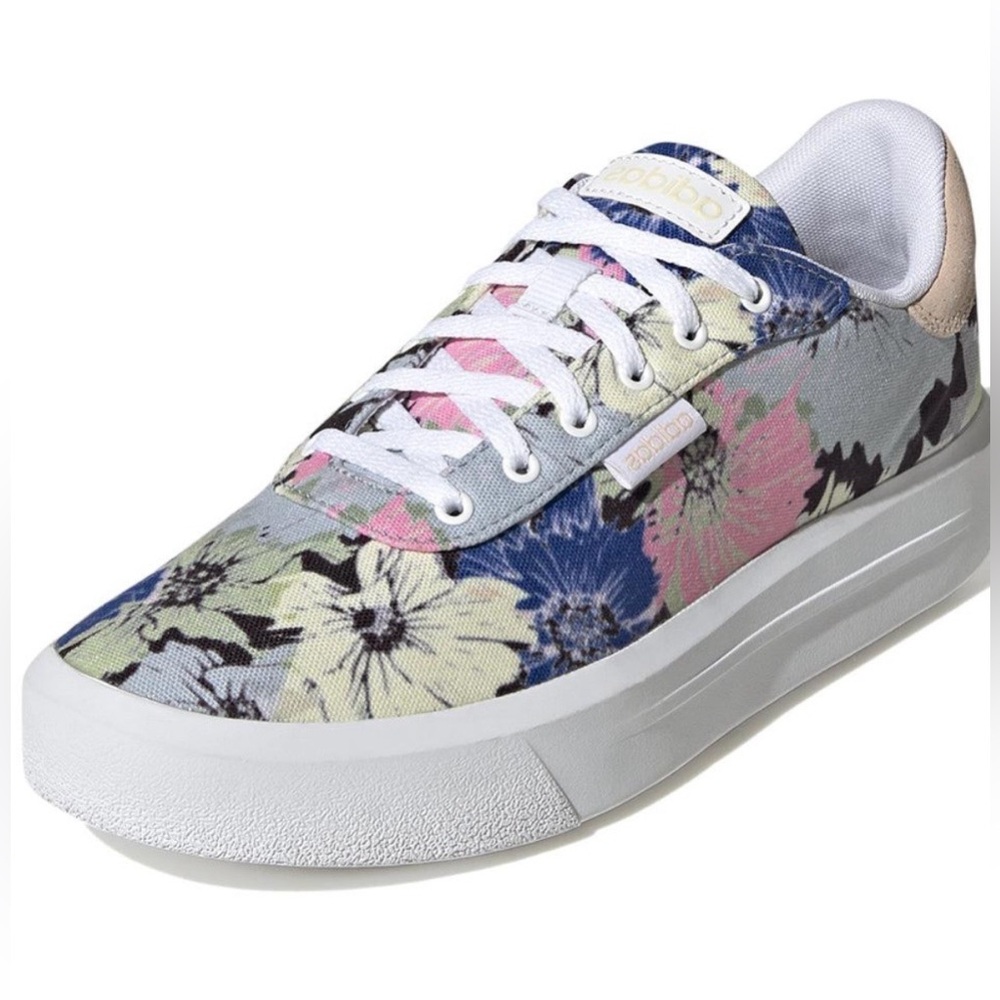 Adidas Women's Floral Sneakers - Blue and Pink